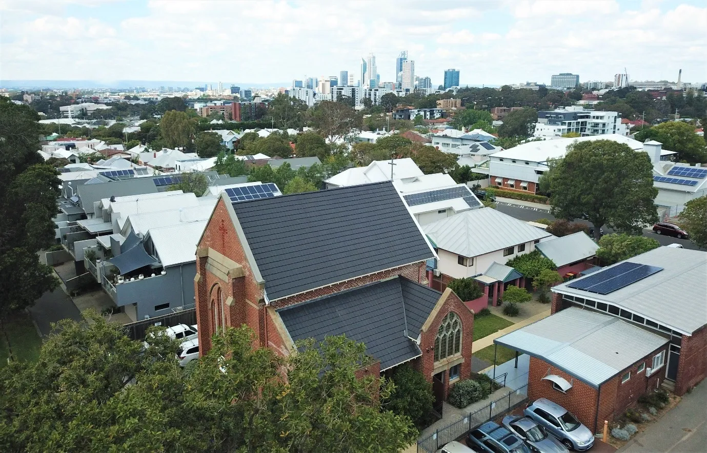 aerial shot of church building